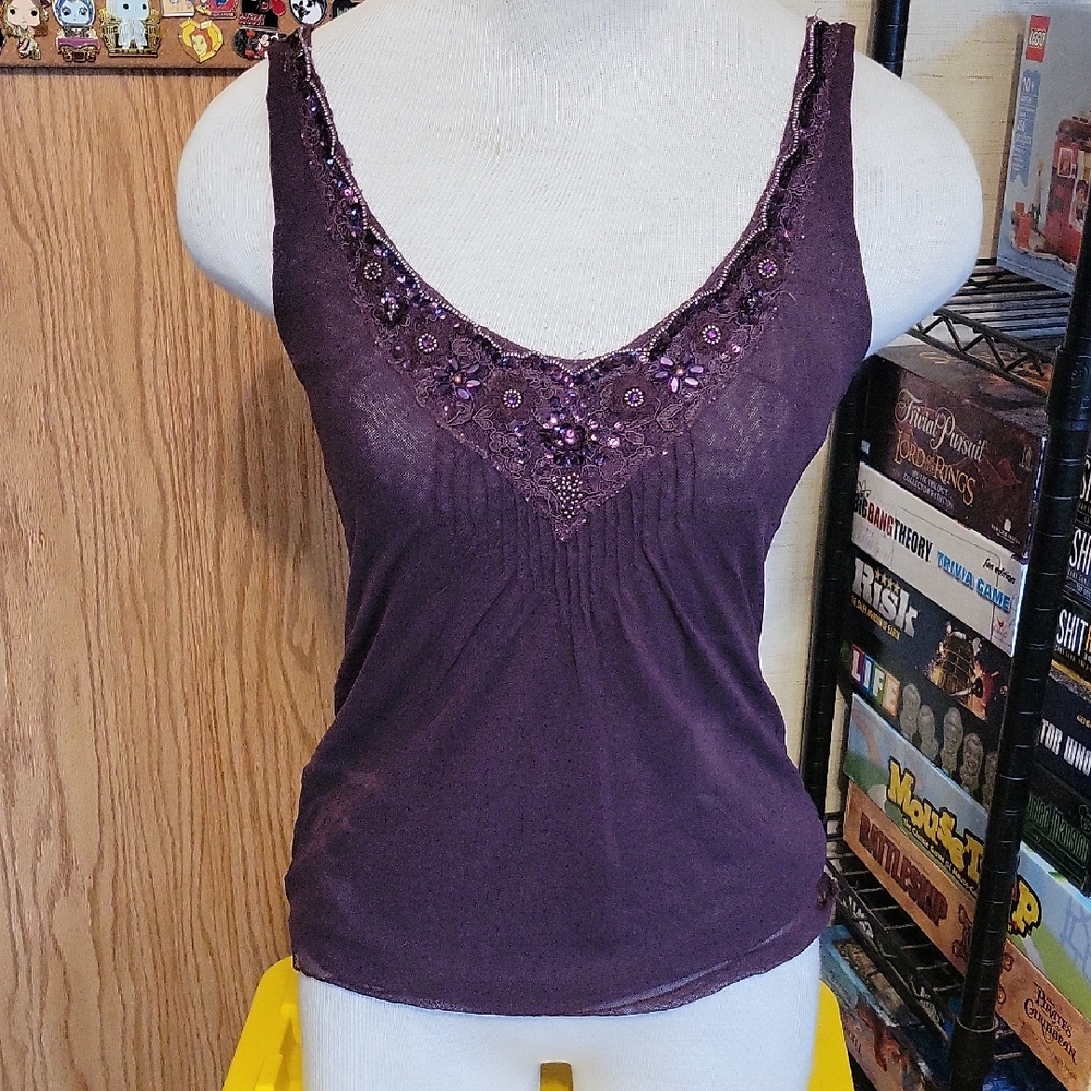 Purple Embellished Women's Tank Top